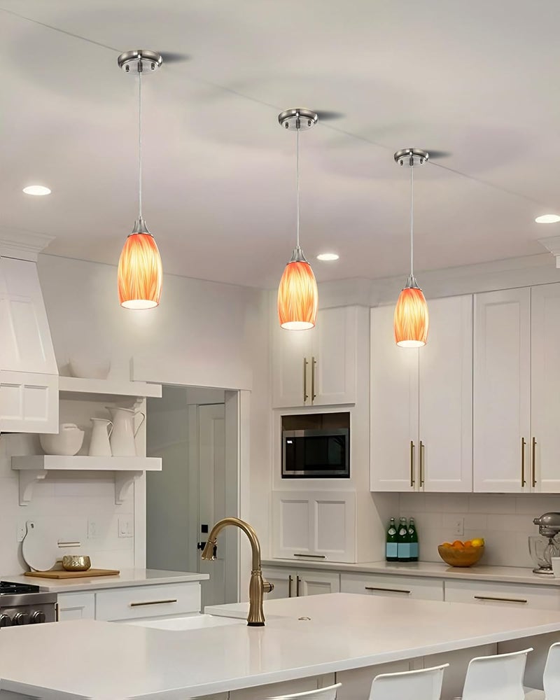 karyfine Glass Pendants Lights Kitchen Island Handcrafted Art Glass Mini Pendant Light Fixtures Oval Pendant Light Shade with Brush Nickel Finish Adjustable Cord for Kitchen Over Sink,Hallway,Dining/Bath - Image 5